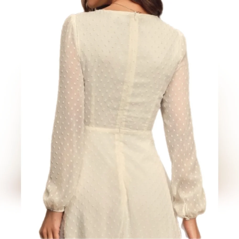 Lulus Womens Wine & Dine White Swiss Dot Mini Dress Sz XS Long Sleeve - Picture 2 of 13